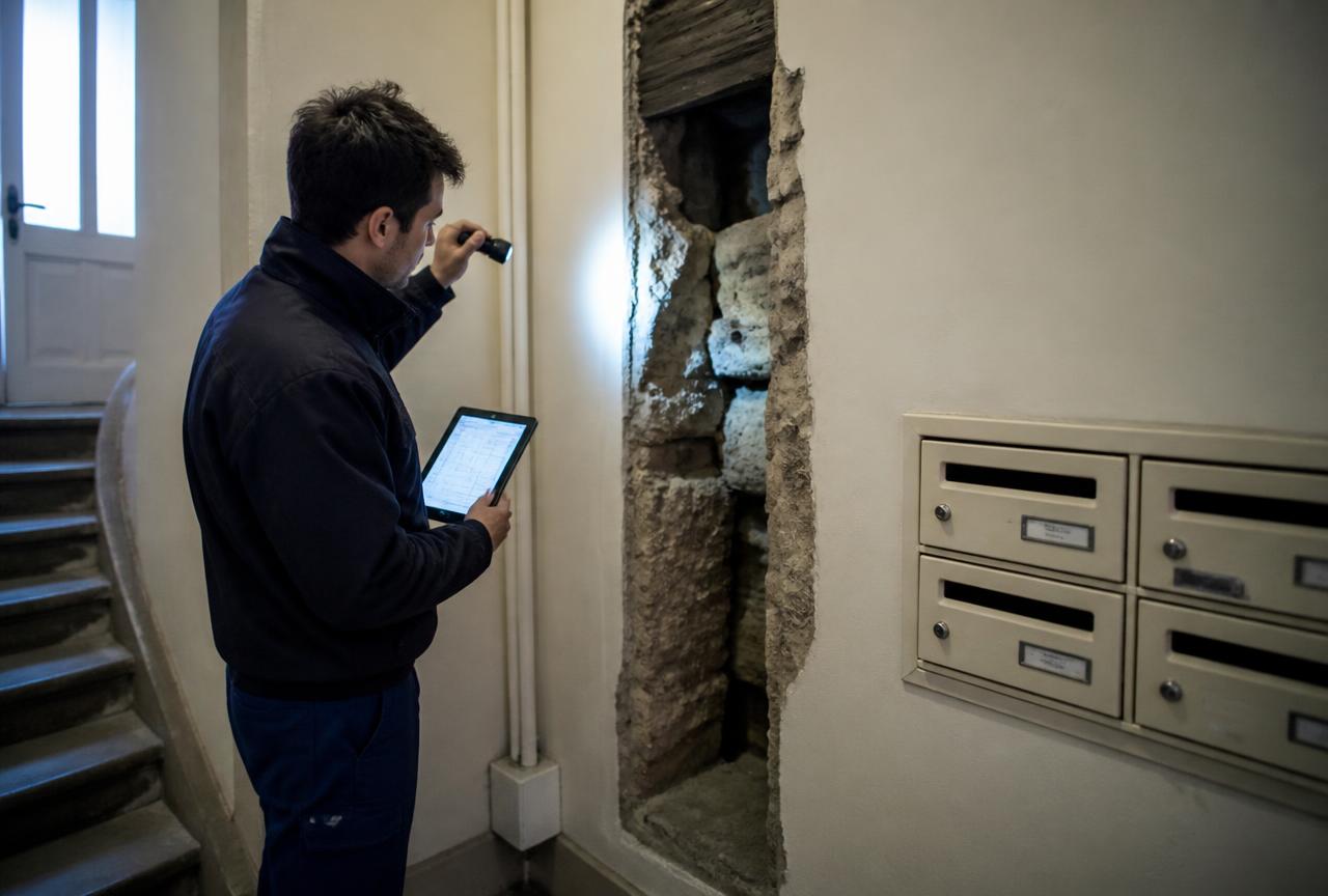 Repérage d'un conduit désaffecté lors d'une visite technique d'immeuble (photo d'illustration)